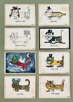 Framed Siné French Cat Postcards 60s 70s Visual Puns Cartoonist Maurice Sinet