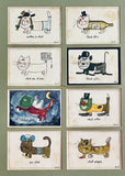 Framed Siné French Cat Postcards 60s 70s Visual Puns Cartoonist Maurice Sinet