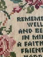 Vtg 70s Embroidery Needlepoint Sampler Art FAITHFUL FRIEND Floral Cottage Retro