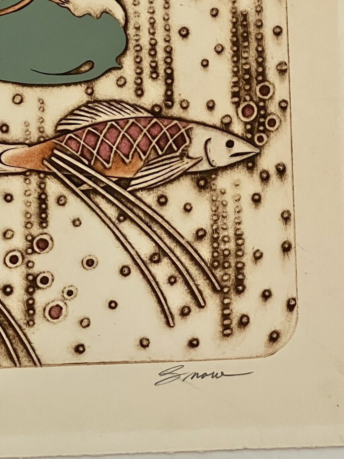 “Snow” 10/25 Sidney Schatzky Hand Colored Collagraph Limited Ed Art Unframed