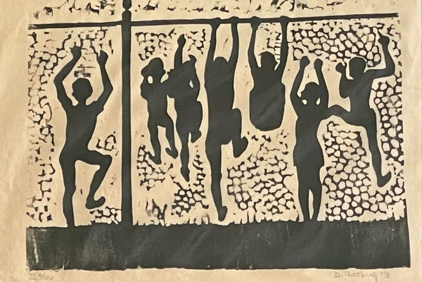 Modernist Urban 1973 Signed Retro Woodblock Print Etching Engraving Vintage