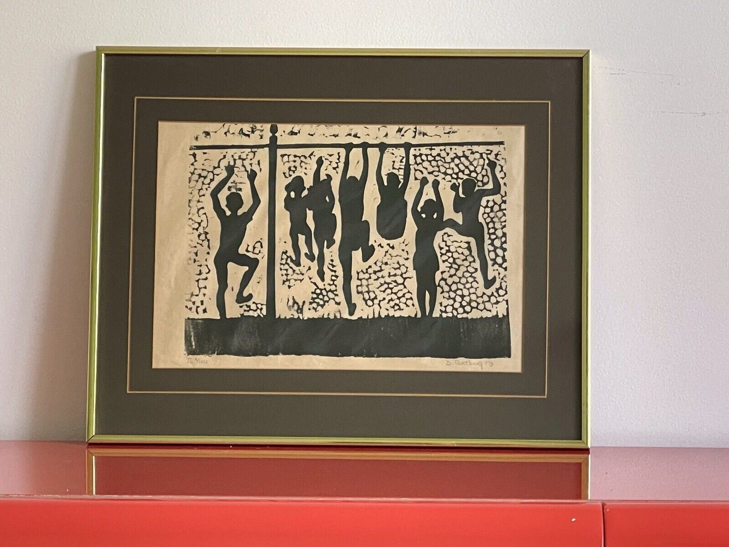Modernist Urban 1973 Signed Retro Woodblock Print Etching Engraving Vintage