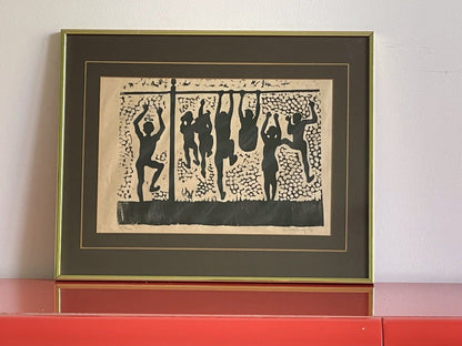 Modernist Urban 1973 Signed Retro Woodblock Print Etching Engraving Vintage
