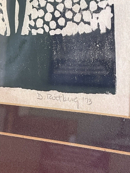 Modernist Urban 1973 Signed Retro Woodblock Print Etching Engraving Vintage