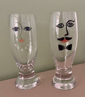 KOSTA BODA His & Hers Beer Beverage Decorated Glasses Vintage Retro 80s 90s MOD
