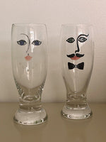 KOSTA BODA His & Hers Beer Beverage Decorated Glasses Vintage Retro 80s 90s MOD
