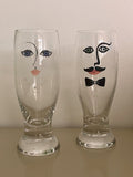 KOSTA BODA His & Hers Beer Beverage Decorated Glasses Vintage Retro 80s 90s MOD
