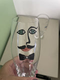 KOSTA BODA His & Hers Beer Beverage Decorated Glasses Vintage Retro 80s 90s MOD