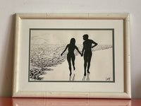Kitsch Original Ink Gouache 60s 70s Naked Hippie Couple On The Beach by Larry