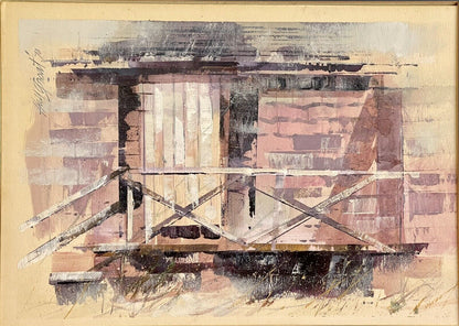Original Abstract Architectural Painting Hall Pierce Groat 1970 Acrylic on Board