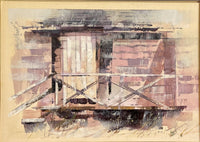 Original Abstract Architectural Painting Hall Pierce Groat 1970 Acrylic on Board