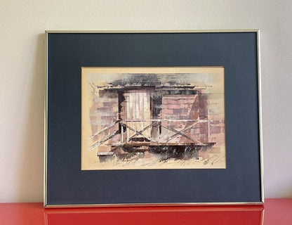 Original Abstract Architectural Painting Hall Pierce Groat 1970 Acrylic on Board