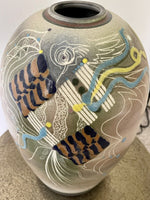 Monumental Jamie Davis Studio Art Pottery 1980s Postmodern Raku Ceramic Vase 14”