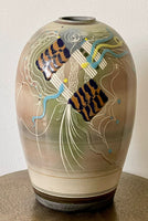 Monumental Jamie Davis Studio Art Pottery 1980s Postmodern Raku Ceramic Vase 14”