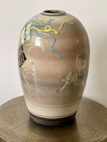 Monumental Jamie Davis Studio Art Pottery 1980s Postmodern Raku Ceramic Vase 14”
