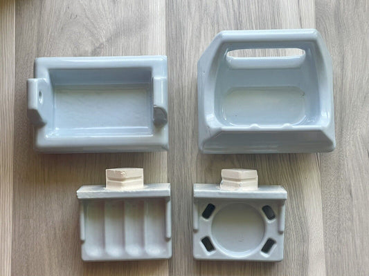 NOS Vintage BABY BLUE Ceramic MCM Bathroom Fixtures Matched Set of 4 Deadstock