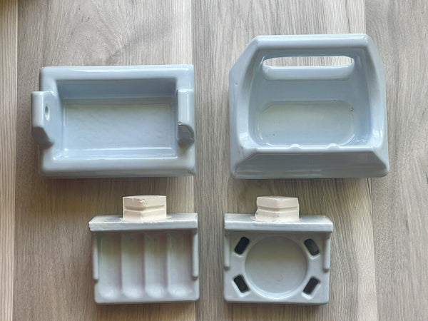 NOS Vintage BABY BLUE Ceramic MCM Bathroom Fixtures Matched Set of 4 Deadstock