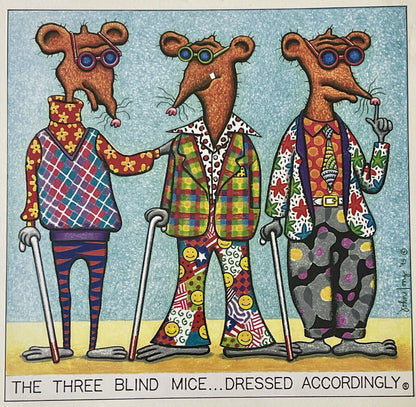 Comic Art Litho Three Blind Mice Dressed Accordingly 1995 Print by John C. Long