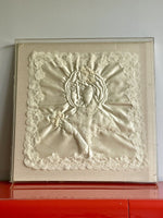 Dimensional Mixed Media Fabric Art Portrait Hand Quilted 1980s Lucite Box Frame