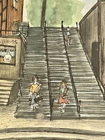 Vintage 1964 Watercolor Painting Quebec Break Neck Steps Little Champlain St MCM