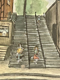 Vintage 1964 Watercolor Painting Quebec Break Neck Steps Little Champlain St MCM