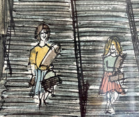 Vintage 1964 Watercolor Painting Quebec Break Neck Steps Little Champlain St MCM