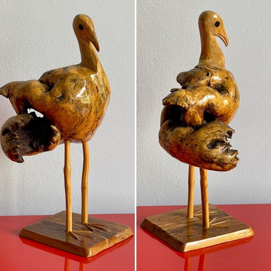 12” Tall Burl Wood Sea Bird Hand Carved Organic Rustic Vintage Knot Naturalism