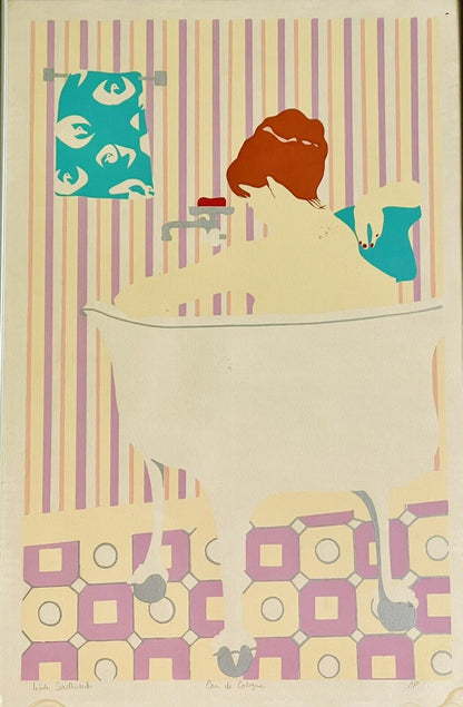 Linda Southworth Fine Art Serigraph “Eau De Cologne” Signed Bathtub Graphic Art