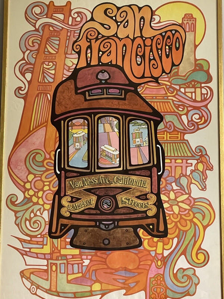 1960s San Francisco Market Street Trolley Poster John Lichtenwalner Psychedelic