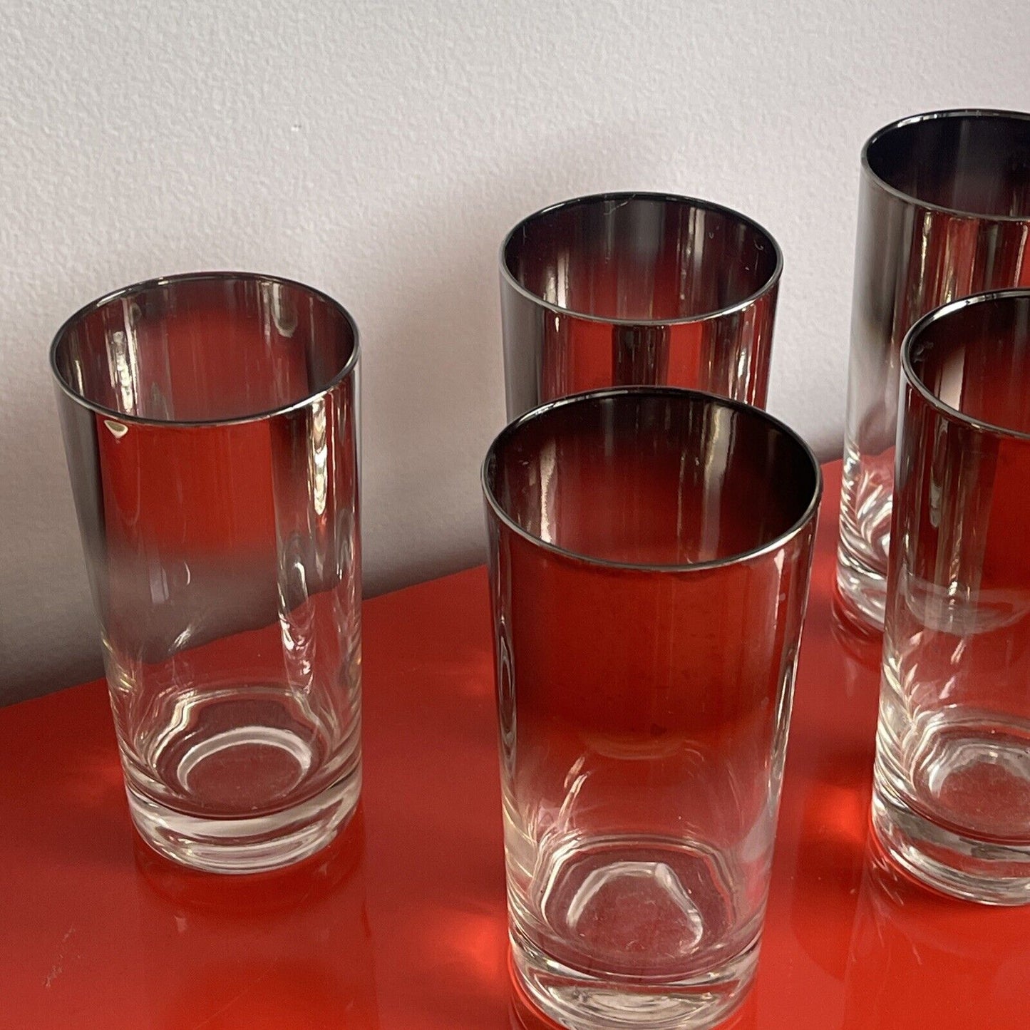 GLAM 60s 70s Silver Fade Cocktail Bar Set Vitreon Queens Lusterware 14 pc Caddy