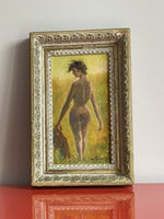 Nude Among Flowers Orig MCM Impressionist Art Painting Carved Daisy Frame Signed