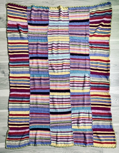 Kaffe Fassett Colorful Patchwork Knit Throw Blanket Stripe Missoni  67” x 51”