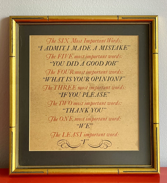 Most Important Words Vintage Retro Framed Graphic Art Business Life Motto Maxim
