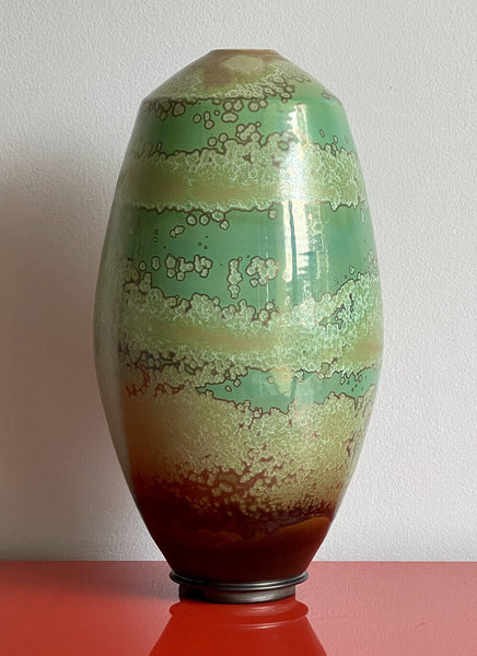 Debra Steidel Monumental Studio Art Pottery Vase 16” Tall Swirl Glazed Porcelain