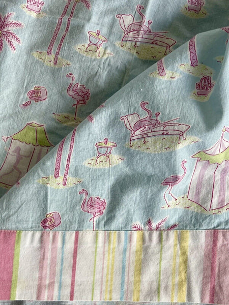 Custom LILLY PULITZER Fabric Tablecloth 58” x 63” Flamingo Palm Tree Pale Blue